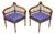 Antique French Louis XVI Style Carved Walnut Lyre Harp Corner Lounge Chair Pair For Sale