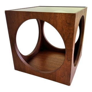 Vintage MCM Lane Cube Circle Smoked Glass End Table For Sale