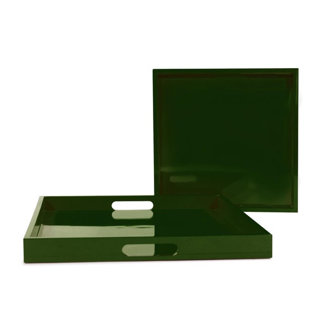 Contemporary Saint Tropez Square Tray Set of 2 - Wild Green For Sale - Image 3 of 10