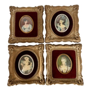 Vintage Cameo Creation Victorian Velvet Framed Lady Portraits - Set of 4 For Sale