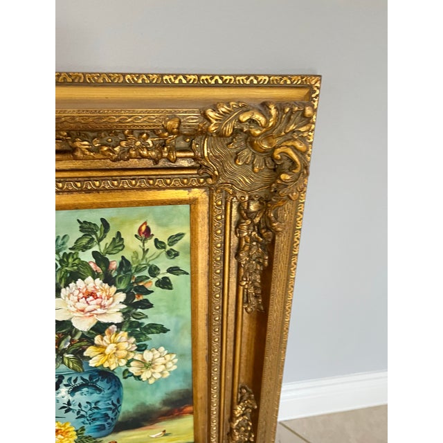 Mid Century Floral Oil Painting in Gold Ornate Frame For Sale In West Palm - Image 6 of 9