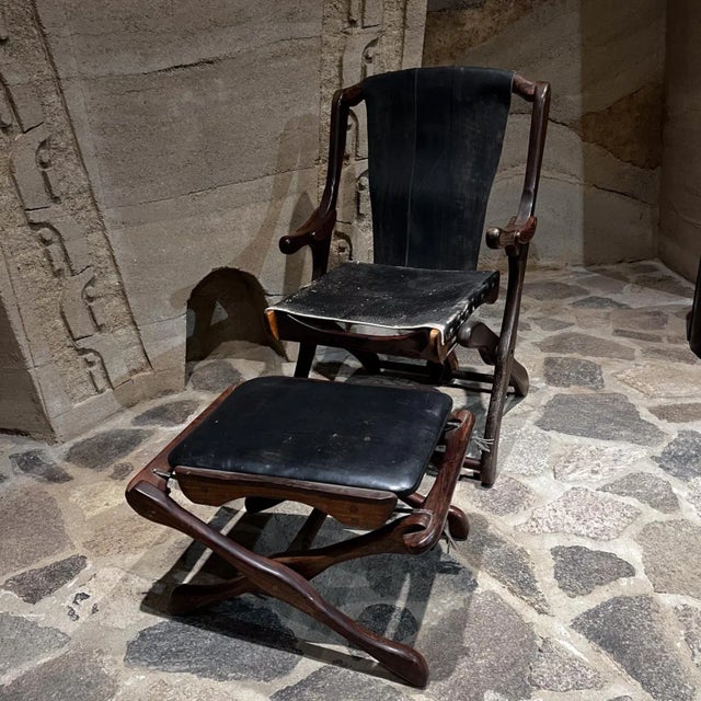 Don Shoemaker 1950s Don Shoemaker Scissor Style Sling Chair & Stool Mexico For Sale - Image 4 of 12