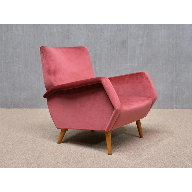 1950s Set of Vintage Chairs in Coral Red Velvet and Beech by Gio Ponti for Asko, 1950s For Sale - Image 5 of 17