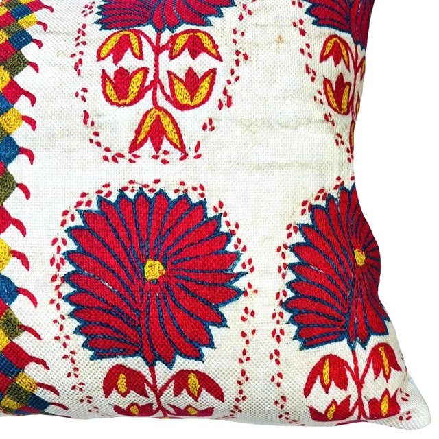 Suzani Fuchsia Daisy Pattern Lumbar Pillows by St Frank - Down Fill - Pair For Sale - Image 6 of 9