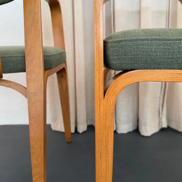 Set of Three Upholstered Maple Bentwood Chairs by Thonet For Sale - Image 10 of 11