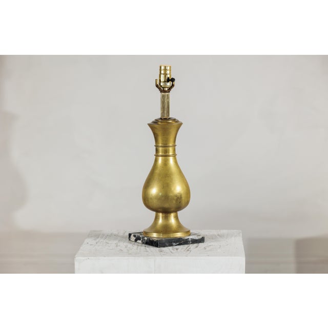 Vintage Midcentury Brass Table Lamp with Baluster Form on Marble Base For Sale - Image 18 of 18