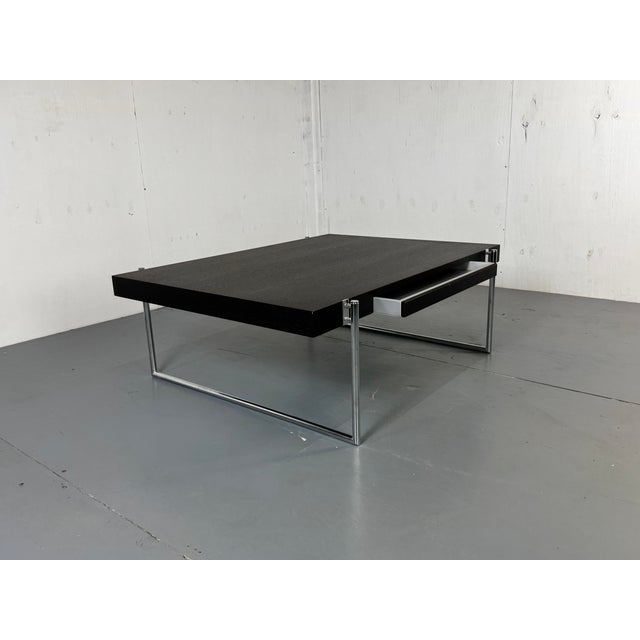 Bauhaus Minimalist style black solid wood and tubular steel good quality coffee table. Made in Germany by Bacher. Drawer...