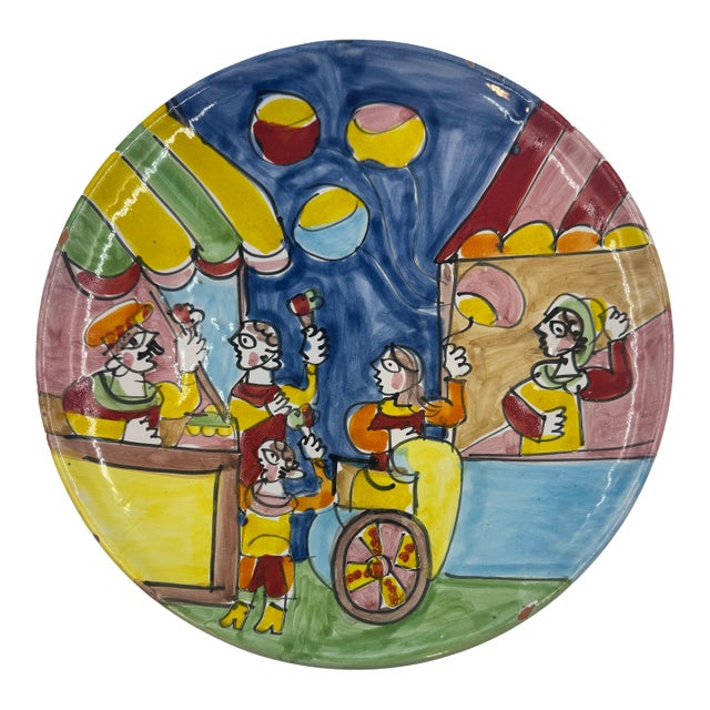 Vintage DeSimone-Style Hand-Painted Italian Ceramic Plate For Sale