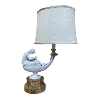 Late 19th Century Neoclassical French Porcelain Bronze Lamp With Silk Shade, Signed Canova For Sale