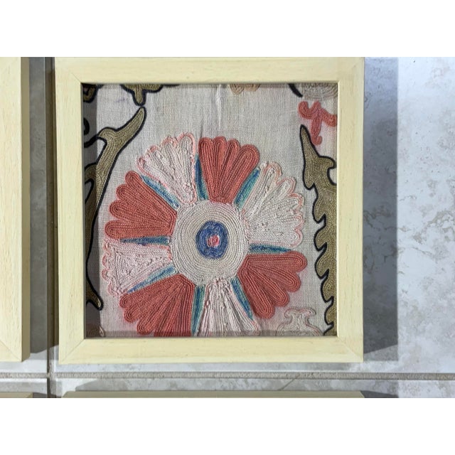 Mid-Century Modern Set of Four 19 Century Antique Silk Suzani Wall Hanging For Sale - Image 3 of 12
