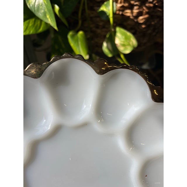 Mid-Century Modern 1970s Milk Glass Gold Rimmed Deviled Egg Platter For Sale - Image 3 of 10