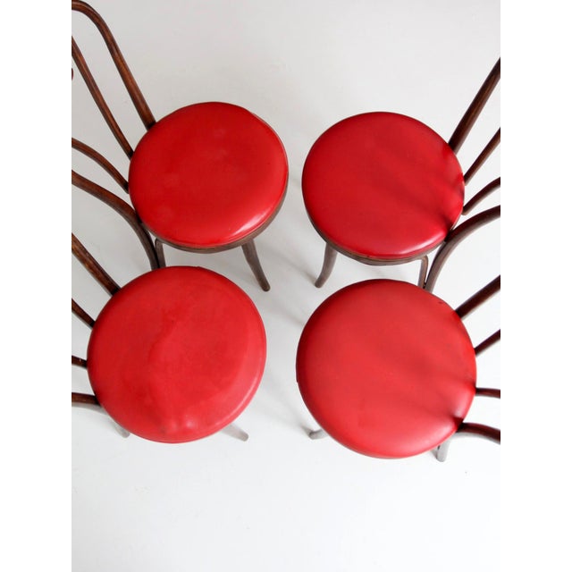 Vintage Mid-Century ZPM Radomsko Bentwood Dining Chairs Set of 4 With Red Seats For Sale - Image 6 of 18