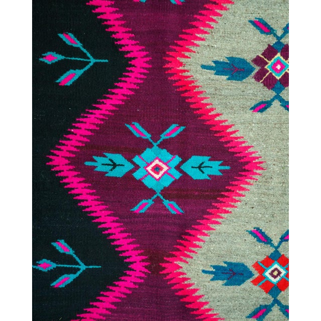 1970s Vintage Romanian-Balkan Handwoven Wool Flatweave Runner Rug with Geometric Medallions, 1970s For Sale - Image 5 of 11