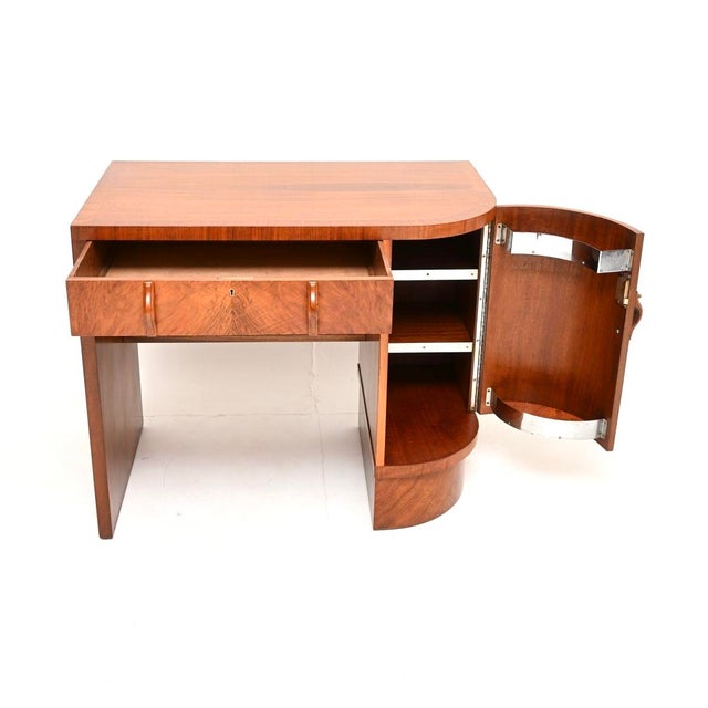 Mid-Century Modern Art Deco Figured Walnut Desk, 1930s For Sale - Image 3 of 14