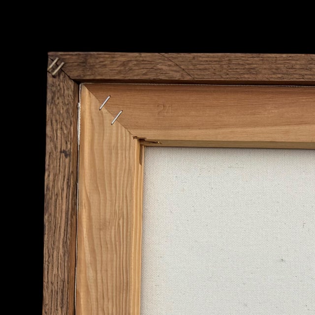 Mid-Century Expressionist Winter Mountain Landscape Oil Painting W/ Original Vintage Wood Frame For Sale - Image 9 of 9