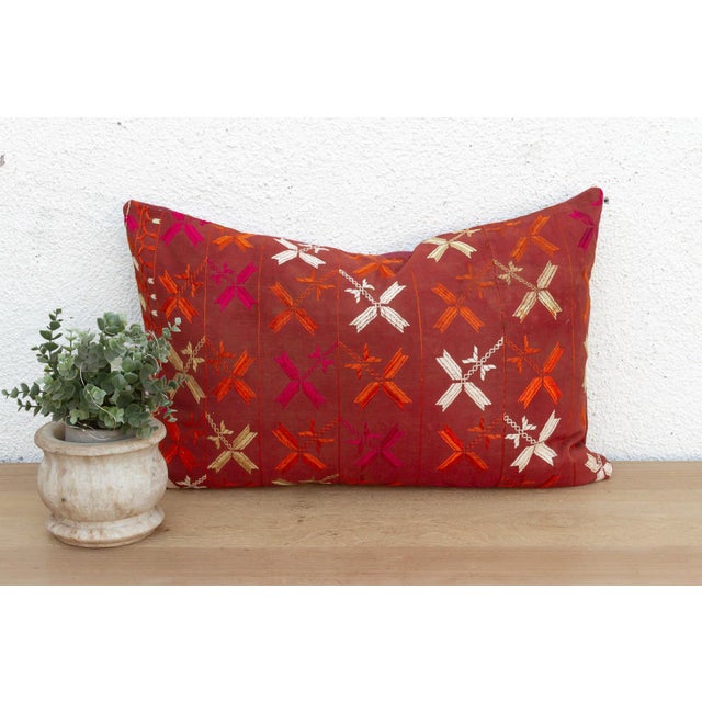 This 16x24 inch lumbar pillow is a breathtaking study in Antique Indian Folk Art, handcrafted from a salvaged Punjabi...