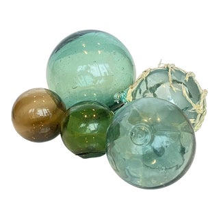 Mid 20th Century Collection of Japanese Glass Fishing Floats- Set of 5 For Sale