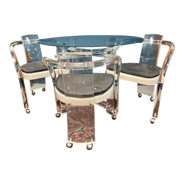1970s Charles Hollis Jones Lucite Table With 3 Chairs - Set of 5 For Sale