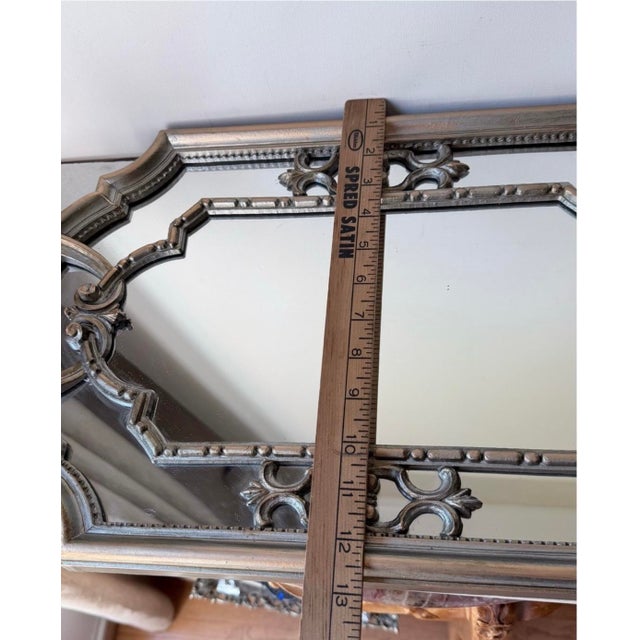 Ornate Antique-Style Florentine Gold Silver Wall Mirror 22.5”x 13” Italy For Sale - Image 11 of 12