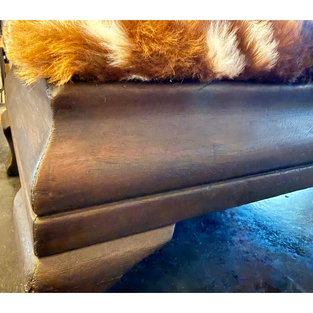 Mid 19th Century Mid 19th Century Faux Deer Hide Antique Footstool | Lodge Look | Cabin Decor Faux Fur Foot Rest | Farmhouse Stool Wood Legs For Sale - Image 5 of 11