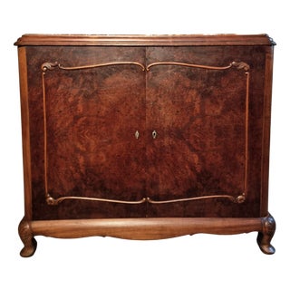 Art Deco French Walnut and Mahogany Sideboard with Marble Top, 1920s For Sale