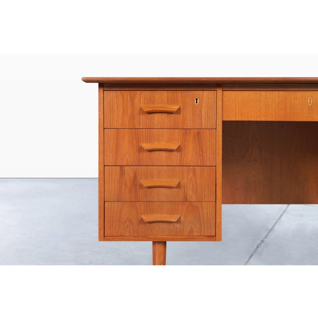 Mid-Century Modern Danish Modern Teak Executive Desk With Bookcase, 1960s For Sale - Image 3 of 12