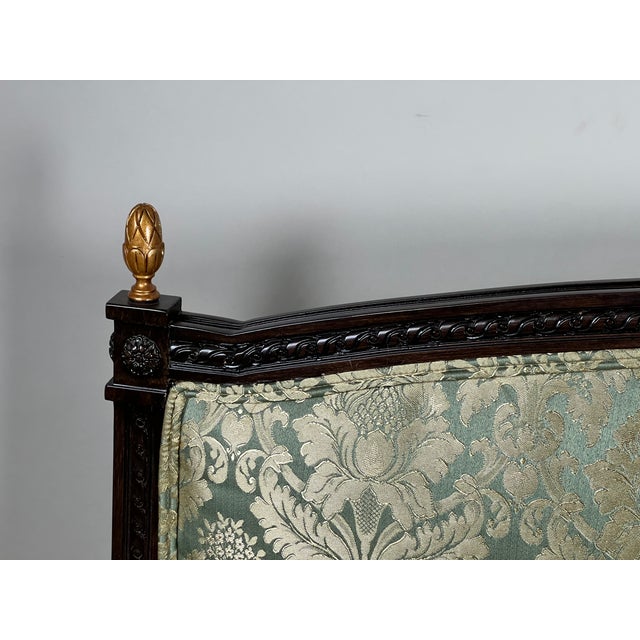 Vintage Louis XVI Style Settee in Green Damask Upholstery 1 of 2 For Sale - Image 4 of 10