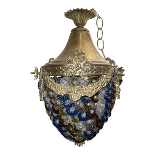 Early 20th Century French Louis XVI Style Brass and Multi Colored Murano Glass Pendant For Sale