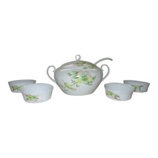 Early 21st Century Seltmann Weiden Bavaria Germany Porcelain "Dogwood" Soup Tureen with Bowls & Ladle Set- 6 Pieces For Sale