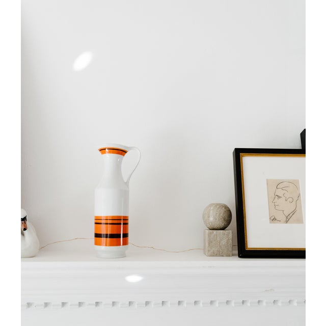 Ceramic Mid-Century Royal Porzellan Bavaria Kpm Orange & White Porcelain Pitcher Vase For Sale - Image 7 of 10