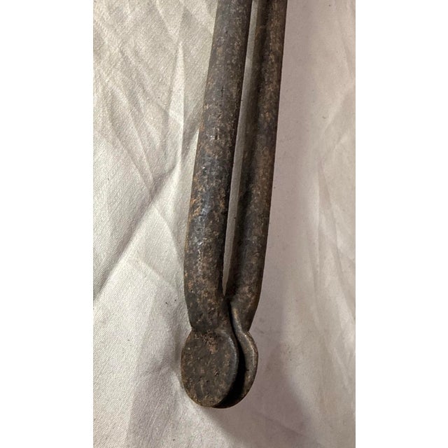 Brass Antique 18th Century Wrought Iron Turned Brass English Fireplace Tongs Tool 26 For Sale - Image 8 of 9