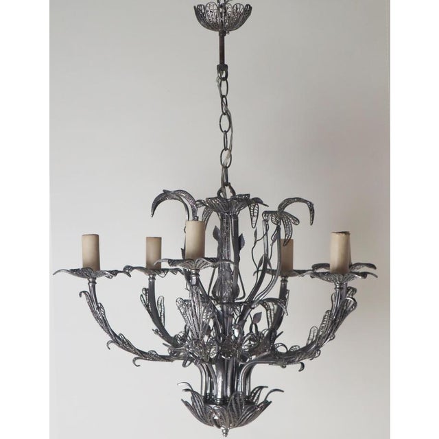 1970s Art Nouveau Handcrafted Metal Silver Wire Chandelier, Italy, 1970s For Sale - Image 5 of 18