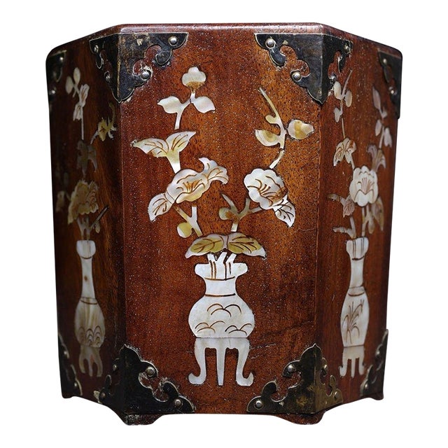Huali Rosewood Hexagonal Brush Pot Inlaid With Mother-of-Pearl For Sale