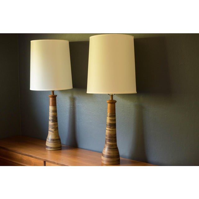 Pair of Mid Century Modern tall accent ceramic table lamps by Jane and Gordon Martz for Marshall Studios Inc.,...