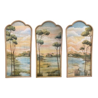 Italian Artist, Lobed Panels with Landscapes, Oil Paintings on Canvas, Set of 3 For Sale