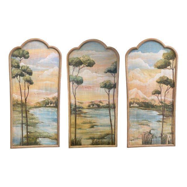 Italian Artist, Lobed Panels with Landscapes, Oil Paintings on Canvas, Set of 3 For Sale