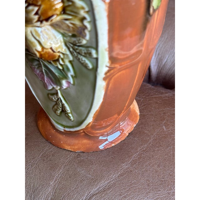 Brown Antique French Majolica Vase- Acorn Motif For Sale - Image 8 of 10