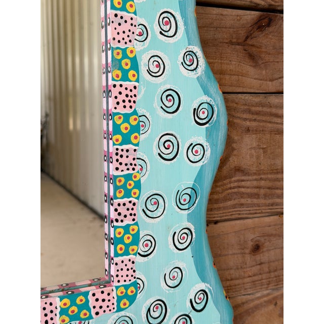 1990s 1990s Whimsical Hand-Painted Coastal Folk Art Fish Wall Mirror For Sale - Image 5 of 10