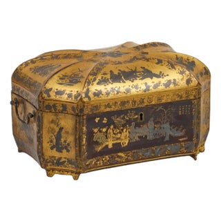 Antique 19th Century Chinese Export Black Lacquer Tea Caddy For Sale
