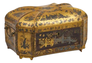 Antique 19th Century Chinese Export Black Lacquer Tea Caddy