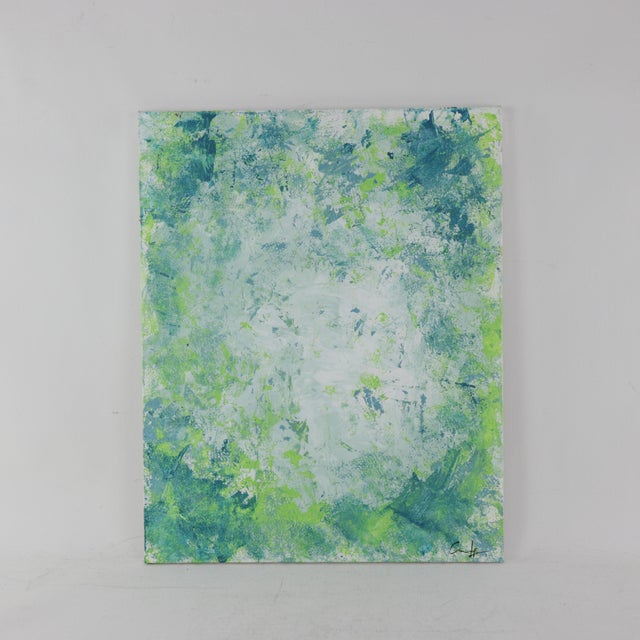 "Verdant Mist" Contemporary Abstract Mixed-Media Painting For Sale - Image 9 of 9