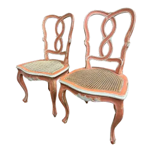 18th Century Style Venetian Italian Chairs in Coral Paint- Set of 2
