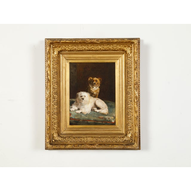 Traditional Giltwood Framed Oil on Canvas Dog Painting by Charles Van den Eycken For Sale - Image 3 of 10