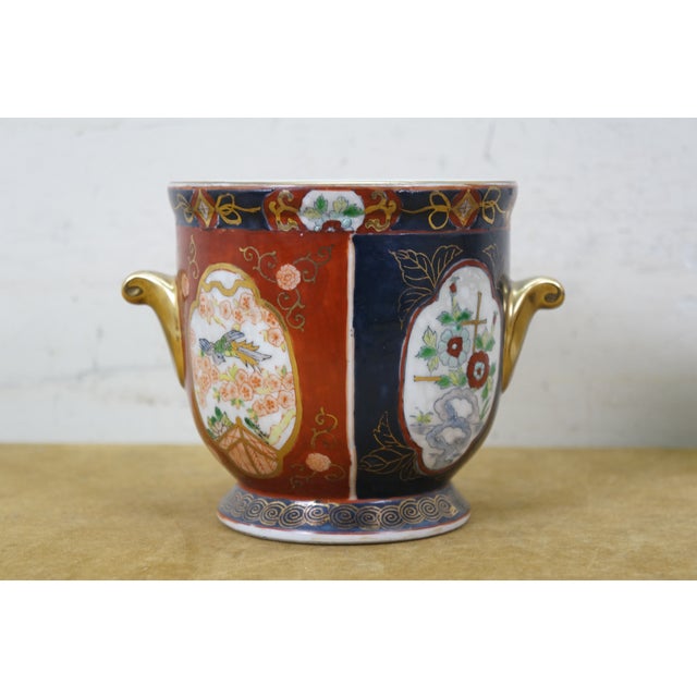 Late 19th Century Pair Chinese Imari Style Handled Cachepots Planters Jardinieres Urns 7" For Sale - Image 5 of 14