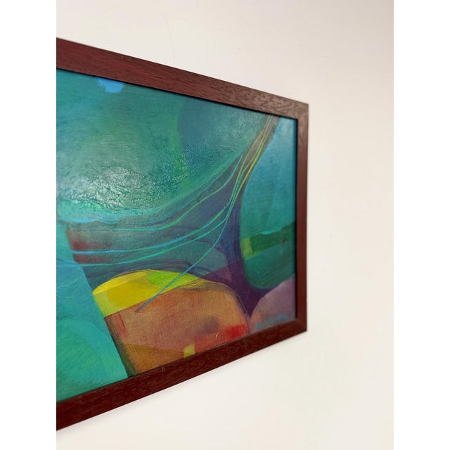Late 20th Century Late 20th Century Framed Original Abstract Acrylic Painting Teal Green Still Life Art, Wood Frame For Sale - Image 5 of 14