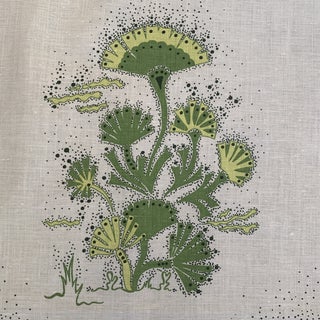 Designer Katie Ridder Green Hand Printed Linen Fabric Seaweed- 4 3/4 Yards For Sale