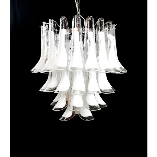 Metal Vintage Milky White Murano Glass and Crystal Petals Chandelier, Italy, 1981 For Sale - Image 7 of 14