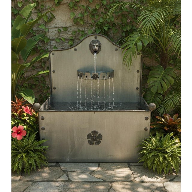 Slate Gray English Steel Lion Head Water Feature / Fountain For Sale - Image 8 of 9