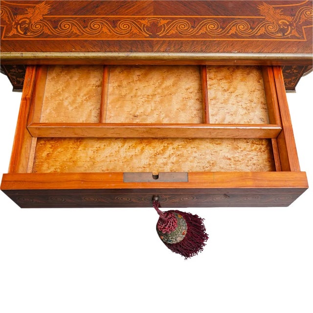Antique Rosewood & Marquetry French Marquetry Vanity Table With Mirror For Sale - Image 4 of 11