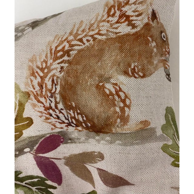 American 16" Square Pillow Featuring a Scurrying Squirrel and Tree With Fall Colored Foliage Pattern- Made in Uk. For Sale - Image 3 of 12